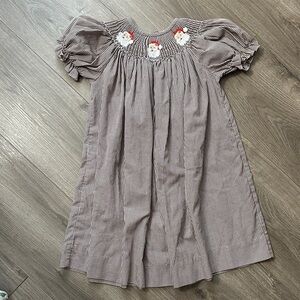 Adorable Brown Gingham Checkered Kids Dress with Embroidery
